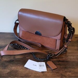 Coach Tan Leather Crossbody Bag with Chain Strap